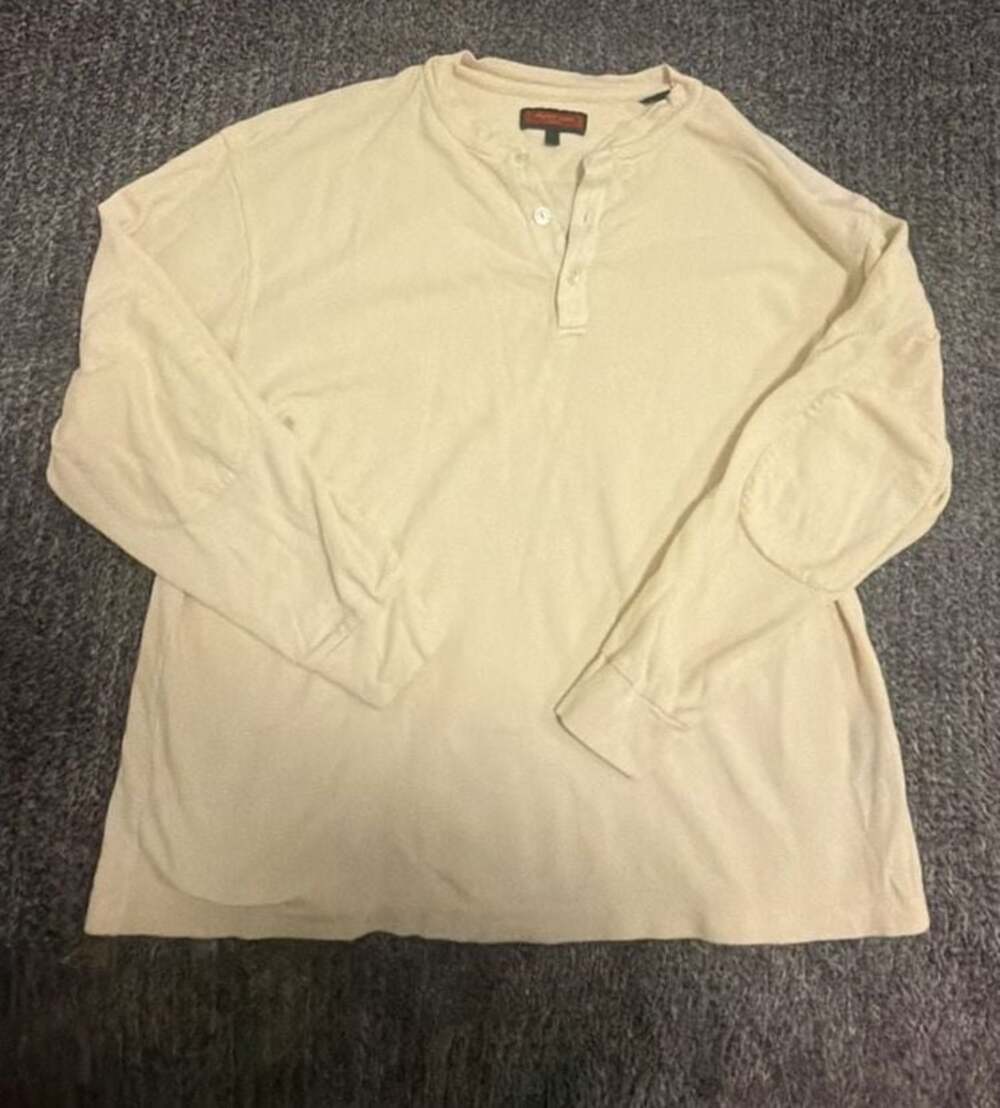 Austin Reed London Men's Off-White Waffle Knit Long Sleeve Henley Shirt